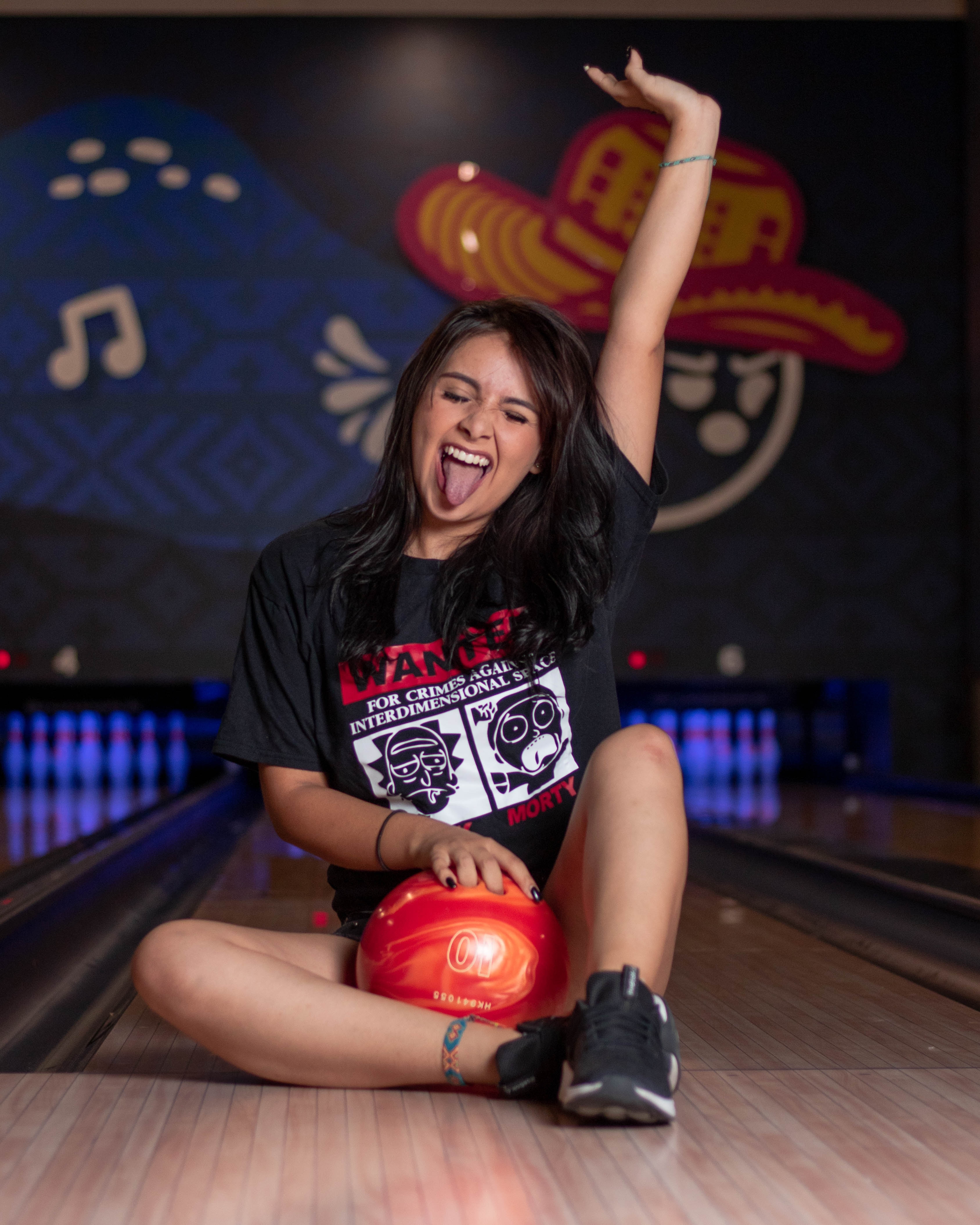 people in a bowling center